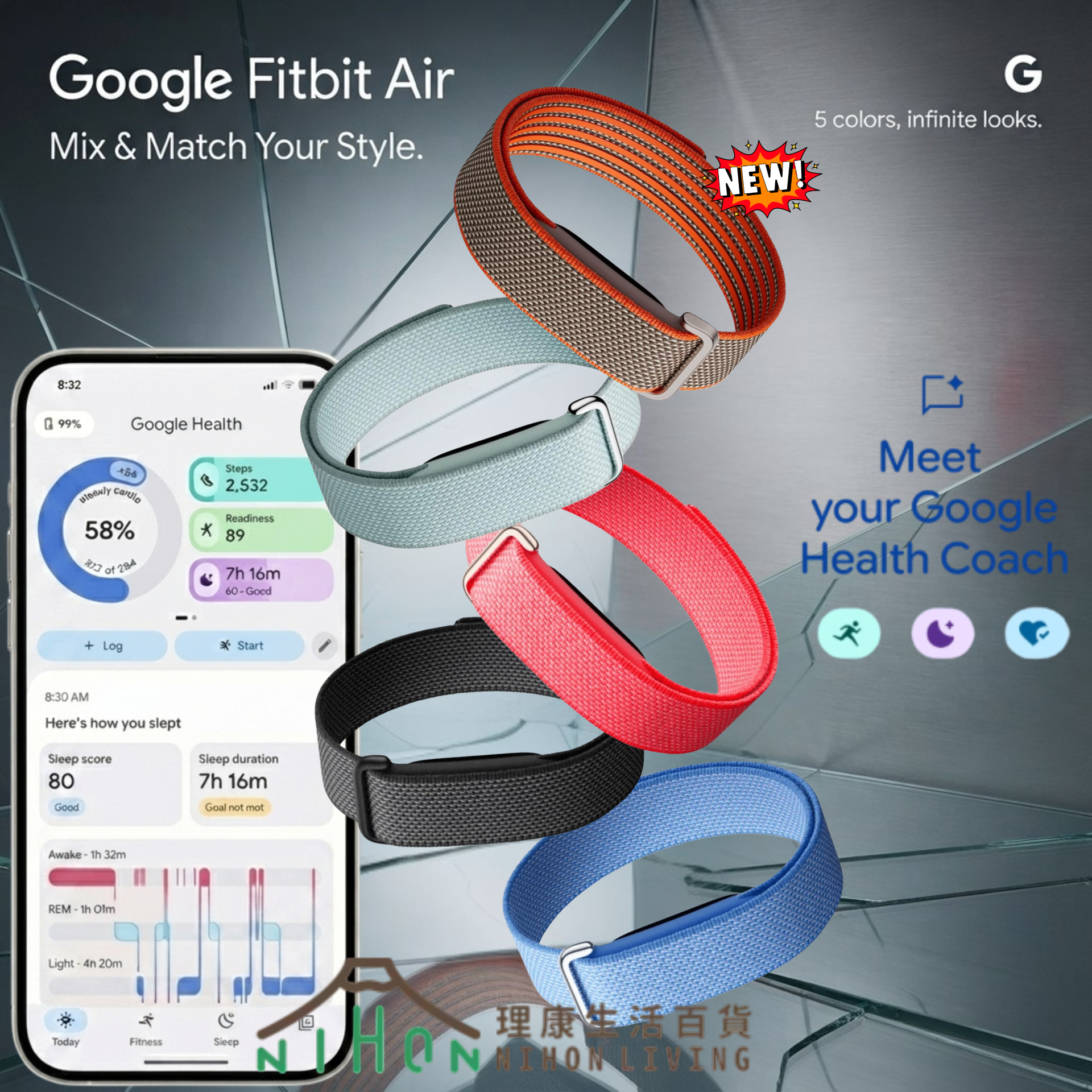 Google - Fitbit Air -智能健康手環(Stephen Curry特別版/薰衣草色/漿果色/黑曜石色/霧色)| 健身 | 心率 | 睡眠追蹤 |